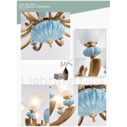 Retro Vintage Messing Keramikk Anhengslys Lysekrone Med Glassskjermer