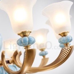 Retro Vintage Messing Keramikk Anhengslys Lysekrone Med Glassskjermer