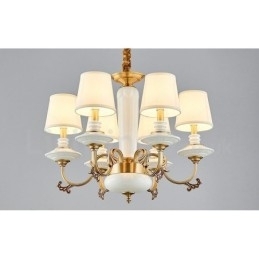Retro Vintage Messing Keramikk Anhengslys Lysekrone Med Stoffskjermer