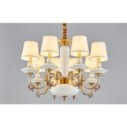 Retro Vintage Messing Keramikk Anhengslys Lysekrone Med Stoffskjermer