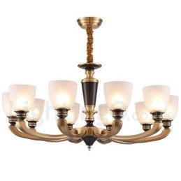 Luksuriøs Rustikk Retro Vintage Messing Anhengslysekrone Med Glassskjermer