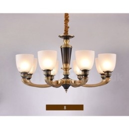 Luksuriøs Rustikk Retro Vintage Messing Anhengslysekrone Med Glassskjermer