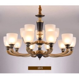 Luksuriøs Rustikk Retro Vintage Messing Anhengslysekrone Med Glassskjermer