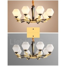 Luksuriøs Rustikk Retro Vintage Messing Anhengslysekrone Med Glassskjermer