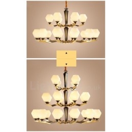 Luksuriøs Rustikk Retro Vintage Messing Anhengslysekrone Med Glassskjermer