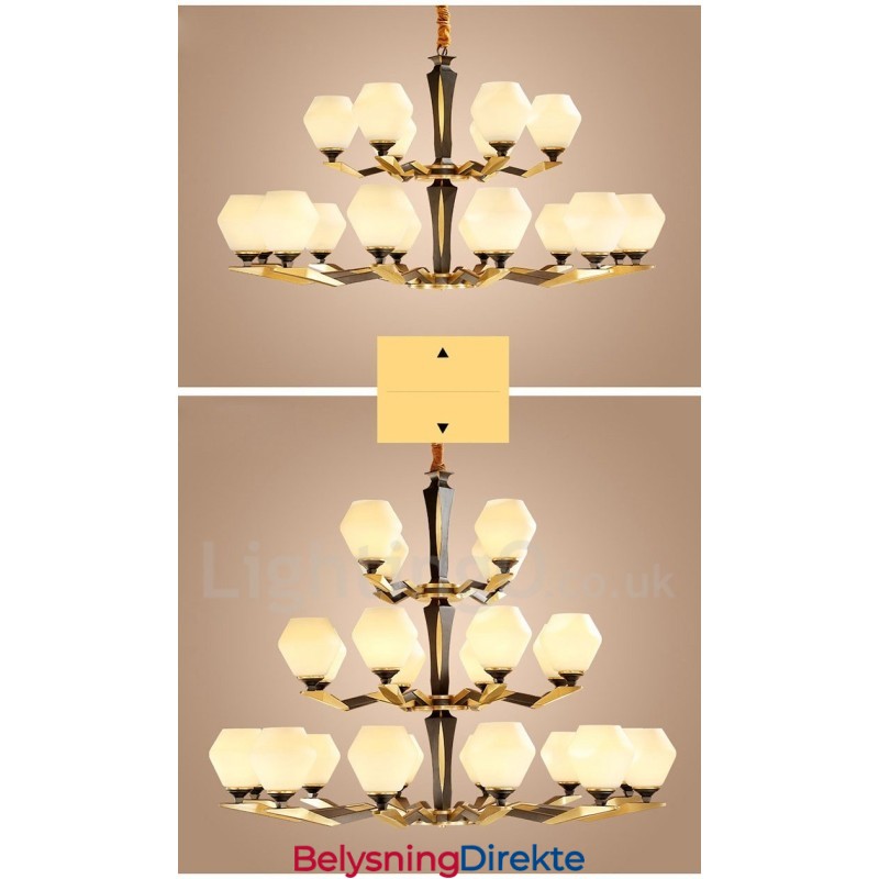 Luksuriøs Rustikk Retro Vintage Messing Anhengslysekrone Med Glassskjermer