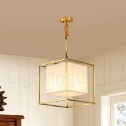 Ren Messing, Enkel Rustikk Retro Vintage Messingpendellampe Med Stoffskjerm
