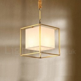 Ren Messing, Enkel Rustikk Retro Vintage Messingpendellampe Med Stoffskjerm