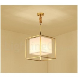 Ren Messing, Enkel Rustikk Retro Vintage Messingpendellampe Med Stoffskjerm