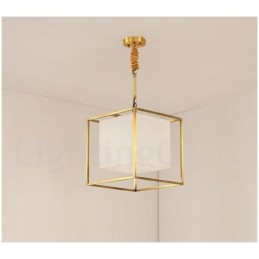 Ren Messing, Enkel Rustikk Retro Vintage Messingpendellampe Med Stoffskjerm