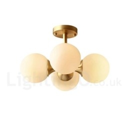 4 Lys I Ren Messing, Moderne, Samtidskunst, Enkel, Rustikk, Retro Vintage, Innfelt Taklampe Med Glassskjermer