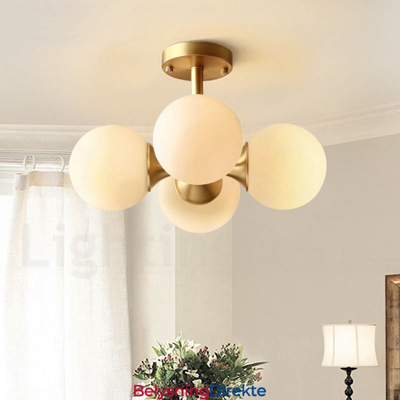 4 Lys I Ren Messing, Moderne, Samtidskunst, Enkel, Rustikk, Retro Vintage, Innfelt Taklampe Med Glassskjermer