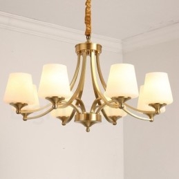 Stor, Luksuriøs, Rustikk, Retro Vintage-Lysekrone I Messing Med Glassskjermer