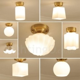 Rustikk Nordisk Stil I Ren Messing Med Innfelt Taklampe Og Glassskjerm