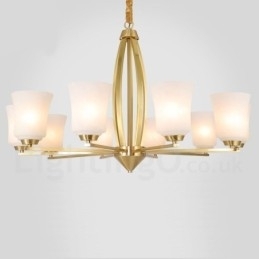Retro Vintage Messing Anhengslysekrone Med Glassskjermer