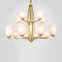 15 Lys Stor Luksuriøs Rustikk Retro Vintage Messing Lysekrone Med Glassskjermer