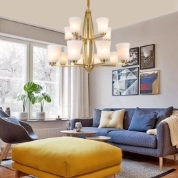 15 Lys Stor Luksuriøs Rustikk Retro Vintage Messing Lysekrone Med Glassskjermer