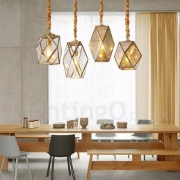 Rustikk Pendellampe I Nordisk Stil I Ren Messing Med Glassskjerm