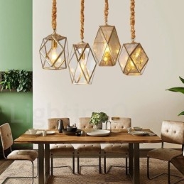 Rustikk Pendellampe I Nordisk Stil I Ren Messing Med Glassskjerm