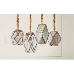 Rustikk Pendellampe I Nordisk Stil I Ren Messing Med Glassskjerm