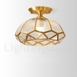 Rustikk Taklampe I Nordisk Stil I Ren Messing Med Glassskjerm