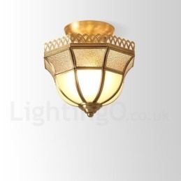 Rustikk Taklampe I Nordisk Stil I Ren Messing Med Glassskjerm