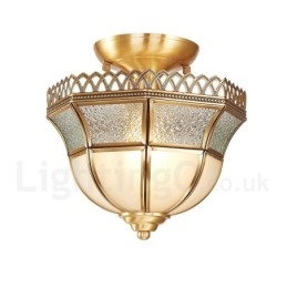 Rustikk Taklampe I Nordisk Stil I Ren Messing Med Glassskjerm