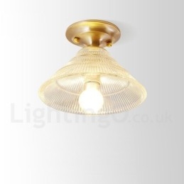 Rustikk Taklampe I Nordisk Stil I Ren Messing Med Glassskjerm