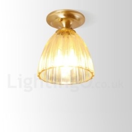 Rustikk Taklampe I Nordisk Stil I Ren Messing Med Glassskjerm