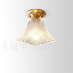 Rustikk Taklampe I Nordisk Stil I Ren Messing Med Glassskjerm
