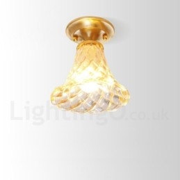 Rustikk Taklampe I Nordisk Stil I Ren Messing Med Glassskjerm
