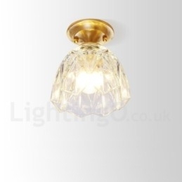 Rustikk Taklampe I Nordisk Stil I Ren Messing Med Glassskjerm