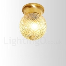 Rustikk Taklampe I Nordisk Stil I Ren Messing Med Glassskjerm