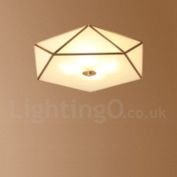 Rustikk Taklampe I Nordisk Stil I Ren Messing Med Glassskjerm