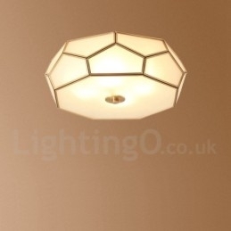 Rustikk Taklampe I Nordisk Stil I Ren Messing Med Glassskjerm