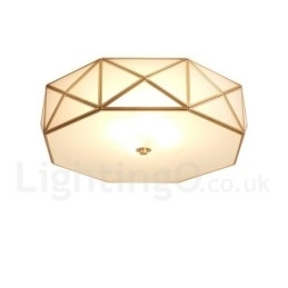 Rustikk Taklampe I Nordisk Stil I Ren Messing Med Glassskjerm