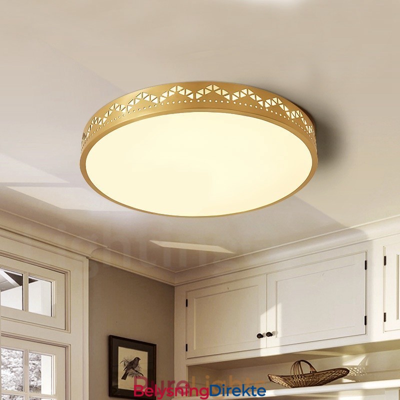 Rund Taklampe I Ren Messing, Moderne Og Moderne I Nordisk Stil Med Innfelt Tak Og Akrylskjerm