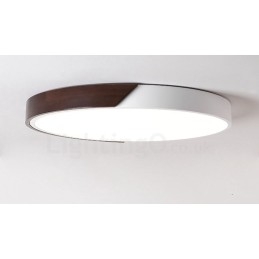 Retro Valnøttfarget Tre Ultratynn Rund Dimbar Innfelt Taklampe Med Akrylskjerm Kan Også Brukes Som Vegglampe