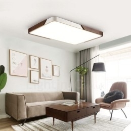 Retro Valnøttfarget Tre Ultratynn Rektangulær Dimbar Innfelt Taklampe Med Akrylskjerm Kan Også Brukes Som Vegglampe