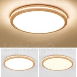 Dimbar Rund Trelampe Med Linse Moderne, Samtidskunstnerisk Nordisk Stil Innfelt Taklampe I Tre Med Akrylskjerm Og Fjernkontroll Kan Også Brukes Som Vegglampe