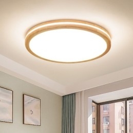 Dimbar Rund Trelampe Med Linse Moderne, Samtidskunstnerisk Nordisk Stil Innfelt Taklampe I Tre Med Akrylskjerm Og Fjernkontroll Kan Også Brukes Som Vegglampe