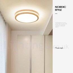 Dimbar Rund Trelampe Med Linse Moderne, Samtidskunstnerisk Nordisk Stil Innfelt Taklampe I Tre Med Akrylskjerm Og Fjernkontroll Kan Også Brukes Som Vegglampe