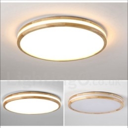 Dimbar Rund Trelampe Med Linse Moderne, Samtidskunstnerisk Nordisk Stil Innfelt Taklampe I Tre Med Akrylskjerm Og Fjernkontroll Kan Også Brukes Som Vegglampe