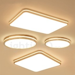 Dimbar Rund Trelampe Med Linse Moderne, Samtidskunstnerisk Nordisk Stil Innfelt Taklampe I Tre Med Akrylskjerm Og Fjernkontroll Kan Også Brukes Som Vegglampe