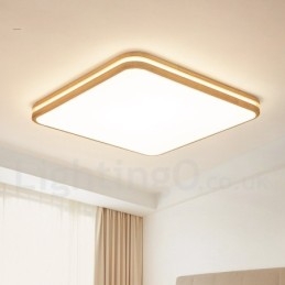 Firkantet Tre Med Linse Moderne, Samtidskunstnerisk Nordisk Stil Innfelt Taklampe I Tre Med Akrylskjerm Og Fjernkontroll Kan Også Brukes Som Vegglampe