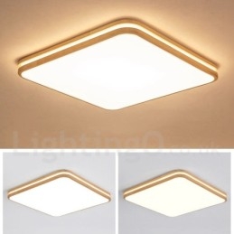Firkantet Tre Med Linse Moderne, Samtidskunstnerisk Nordisk Stil Innfelt Taklampe I Tre Med Akrylskjerm Og Fjernkontroll Kan Også Brukes Som Vegglampe