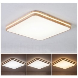 Firkantet Tre Med Linse Moderne, Samtidskunstnerisk Nordisk Stil Innfelt Taklampe I Tre Med Akrylskjerm Og Fjernkontroll Kan Også Brukes Som Vegglampe
