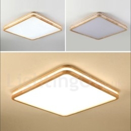 Firkantet Tre Med Linse Moderne, Samtidskunstnerisk Nordisk Stil Innfelt Taklampe I Tre Med Akrylskjerm Og Fjernkontroll Kan Også Brukes Som Vegglampe