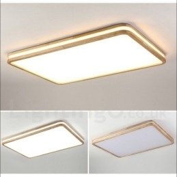 Dimmbar Rektangulær Trelampe Med Linse, Moderne, Samtidskunstnerisk Nordisk Stil, Innfelt Taklampe I Tre Med Akrylskjerm Og Fjernkontroll, Kan Også Brukes Som Vegglampe