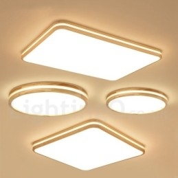 Dimmbar Rektangulær Trelampe Med Linse, Moderne, Samtidskunstnerisk Nordisk Stil, Innfelt Taklampe I Tre Med Akrylskjerm Og Fjernkontroll, Kan Også Brukes Som Vegglampe